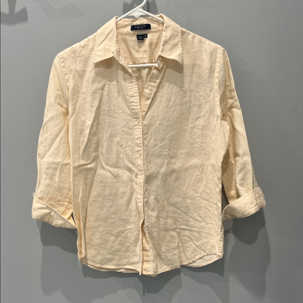 CHAPS Light Peach / Beige Casual Button-Down Shirt